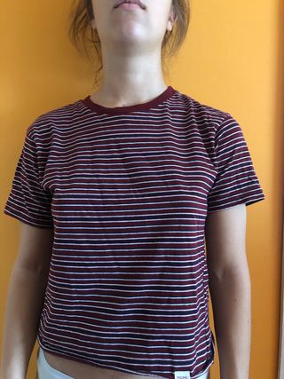 Camisetas Mango de segunda mano en la provincia de Ourense CAMISA SIKSILK BEIGE RAYAS VIVO MANGA CORTA