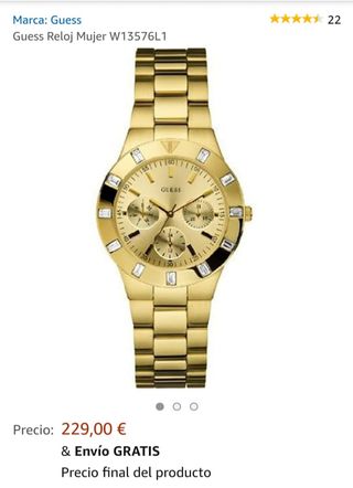 Reloj Guess Mujer W13576l1 Dorado Piedras Original Oficial Reloj Guess Mujer W13576l1 Dorado Piedras Original Oficial