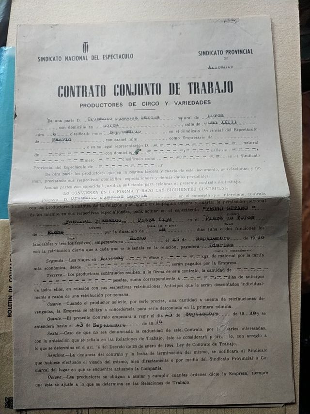 Contrato de trabajo cantaores flamenco