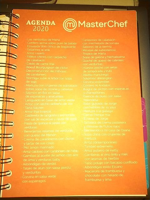 Agenda Recetario MasterChef 2020