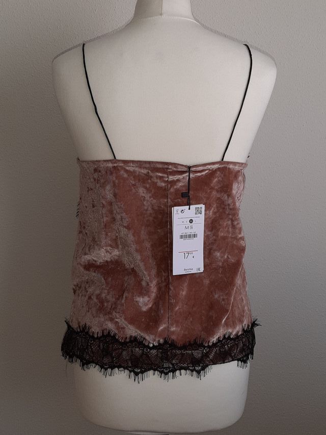 Camiseta lencera terciopelo rosa CON ETIQUETA