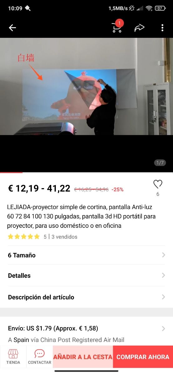 tela reflectante proyector ganancia brillo