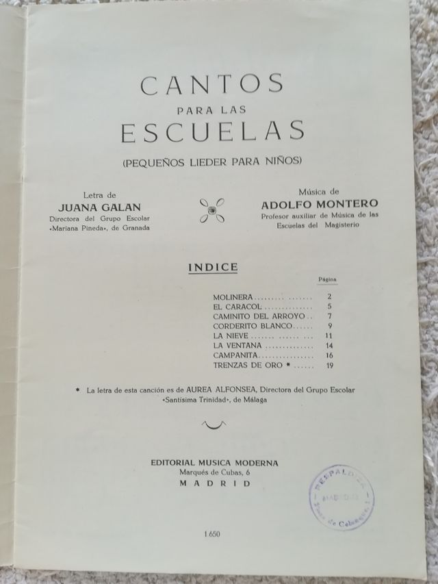 Cantos para las escuelas.