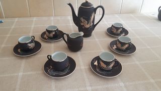 Juego té café dragones en relieve porcelana china de segunda Juego té café dragones en relieve porcelana china de segunda