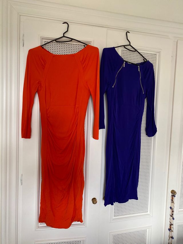 Karen Millen dresses orange and blue navy.