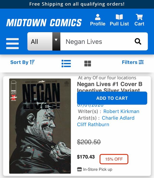 Cómic Negan Lives! Silver Variant