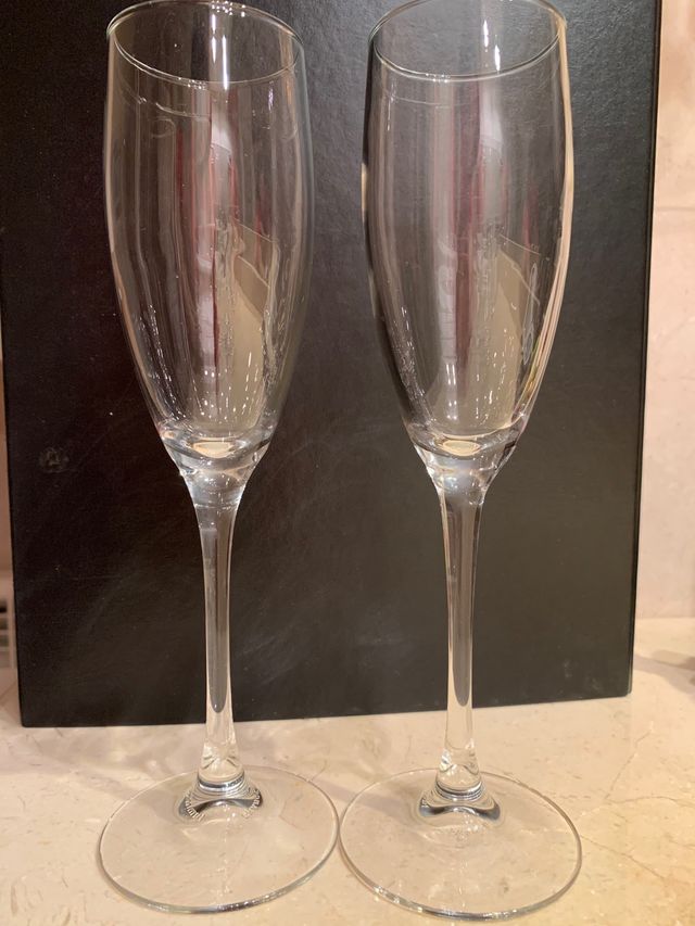 Lotto di 5 bicchieri di champagne, champagne (nuovo di zecca)