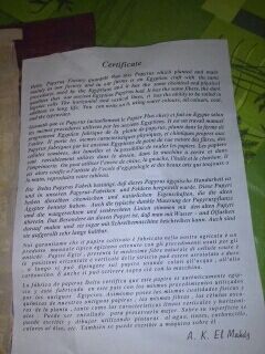 papiro egipcio con certificado de autenticidad