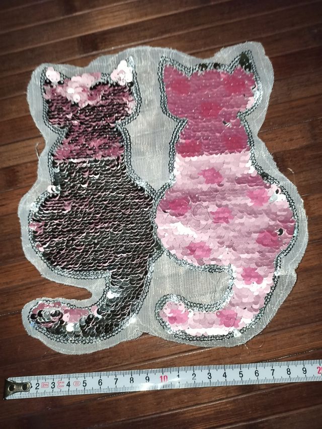 Parche ropa gatos lentejuelas reversibles