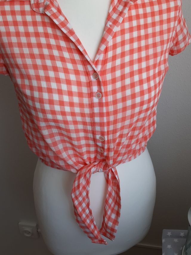 Crop top cuadritos vichy naranja