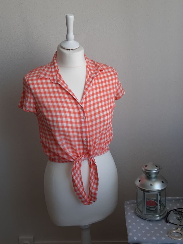 Crop top cuadritos vichy naranja