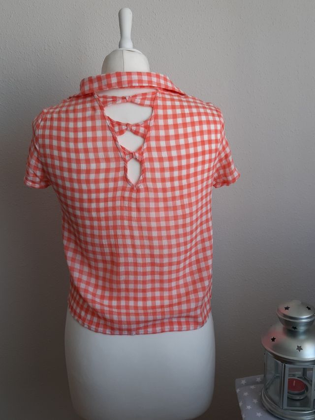 Crop top cuadritos vichy naranja