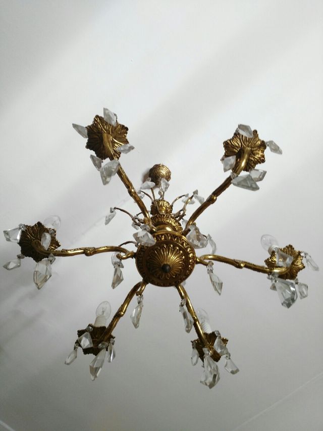 Lampara bronce y cristal