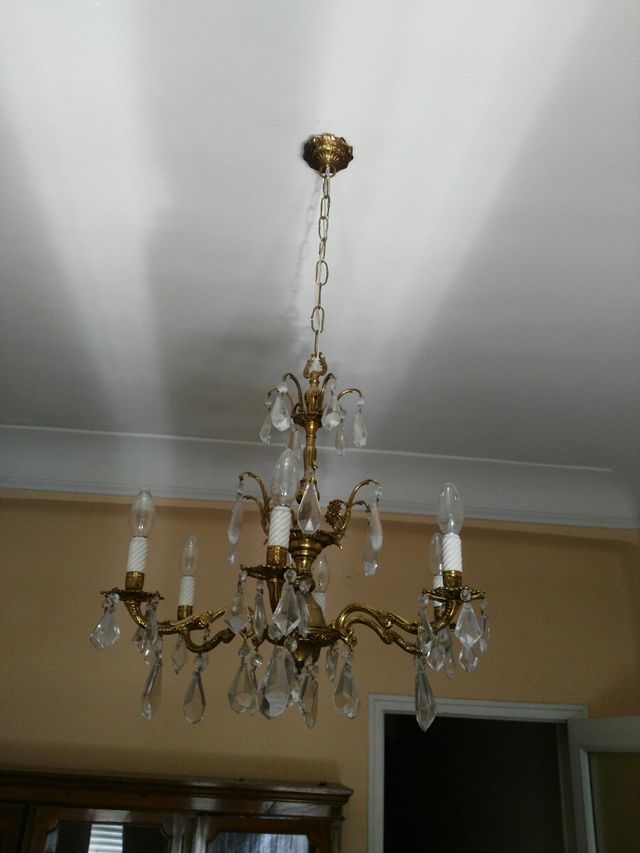 Lampara bronce y cristal