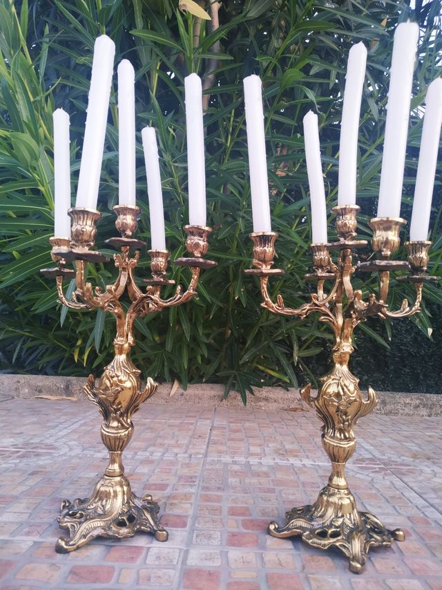 Reloj y 2 candelabros estilo vintage bronce
