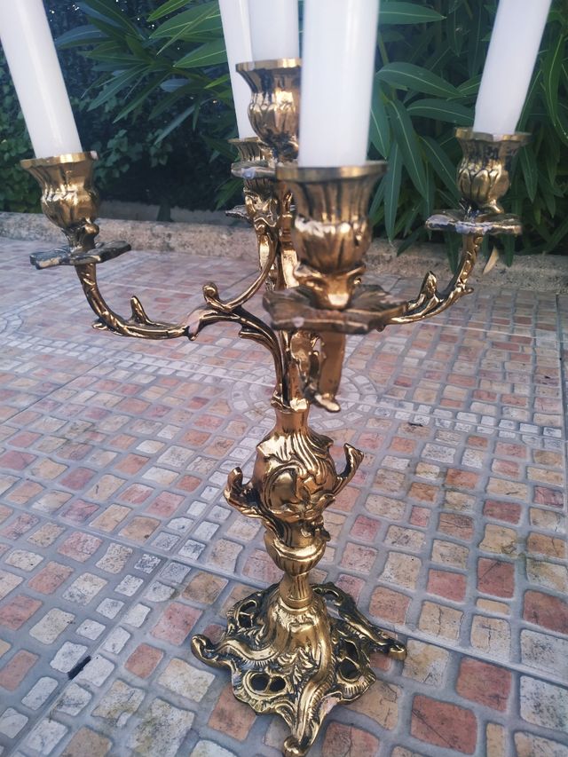 Reloj y 2 candelabros estilo vintage bronce