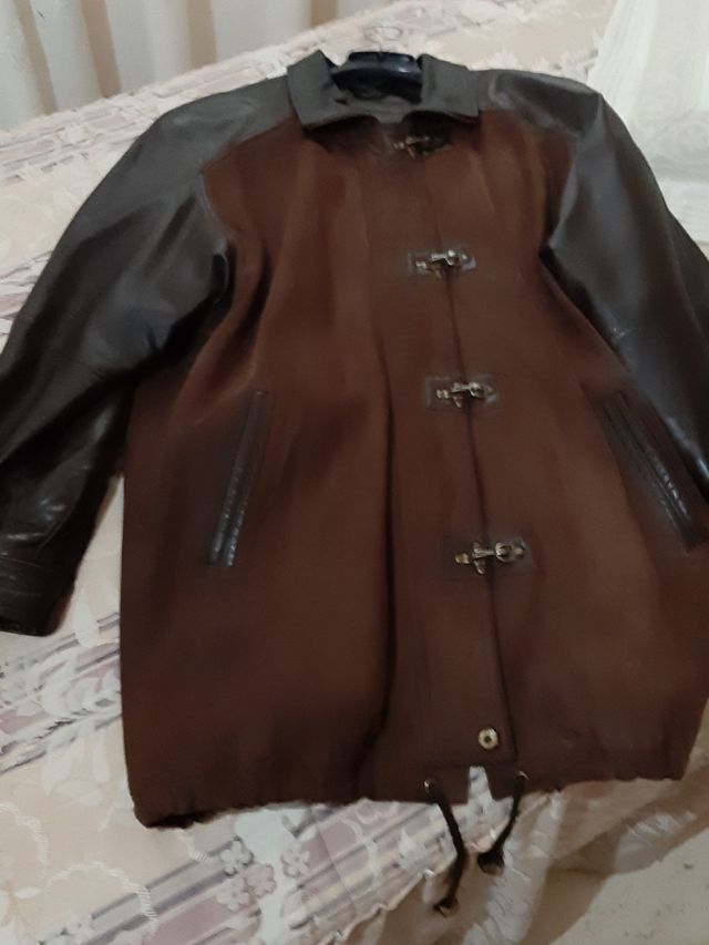 parka combinato in pelle scamosciata