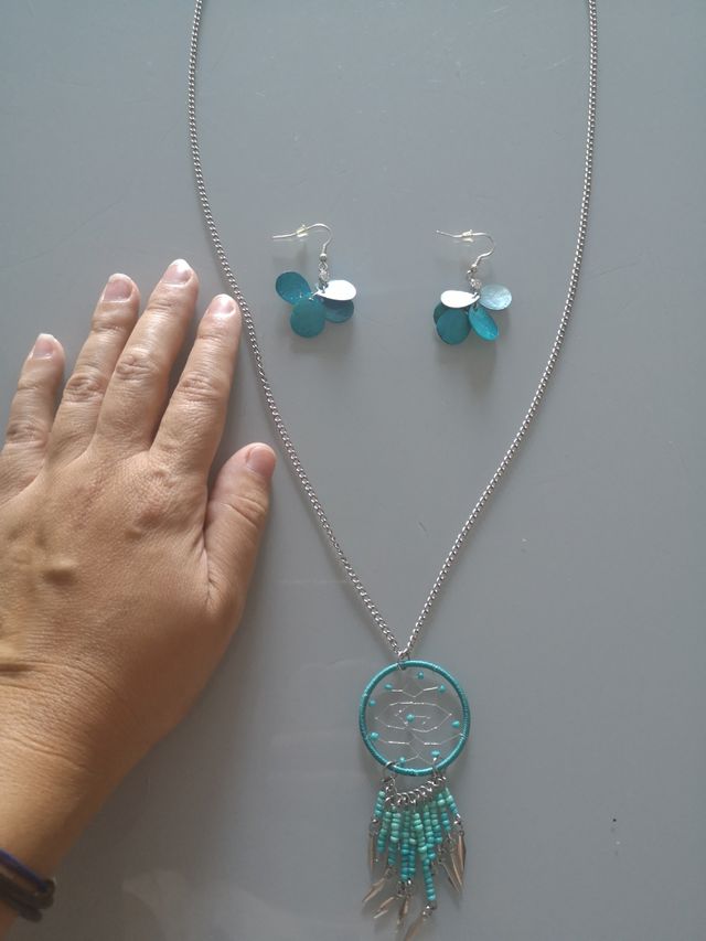 Collar y pendientes color turquesa