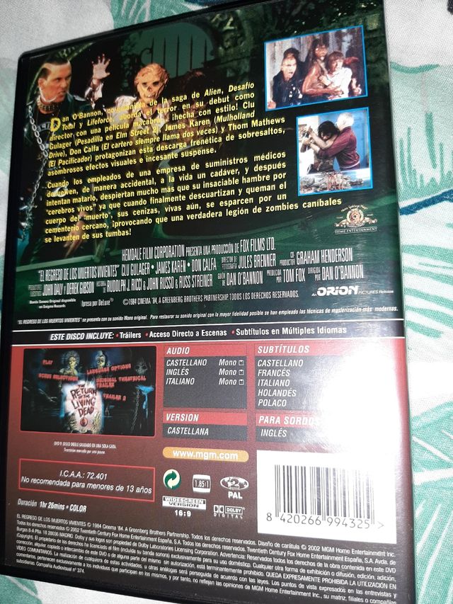 EL REGRESO DE LOS MUERTOS VIVIENTES DVD DESCATALOG