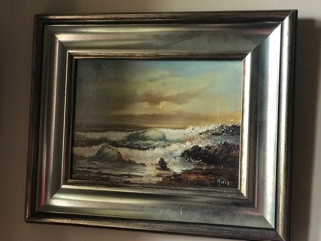 Cuadro mar en marco precioso madera