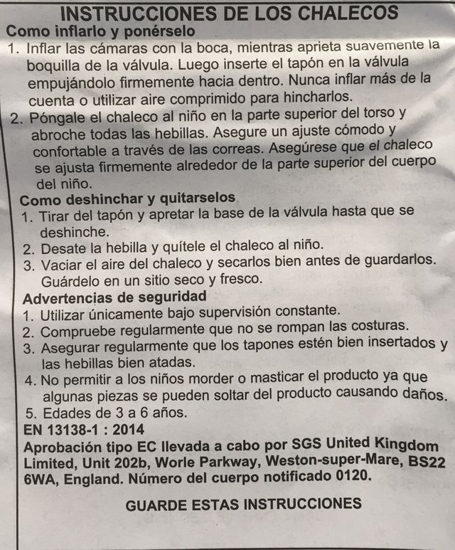 Chaleco flotador infantil