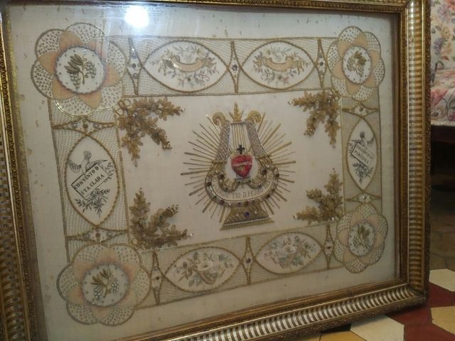 Cuadro antiguo bordado Sagrado Corazón de Jesús