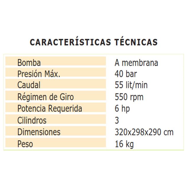 BOMBA FUMIGADORA DE MEMBRANA 40BAR 55 LITROS