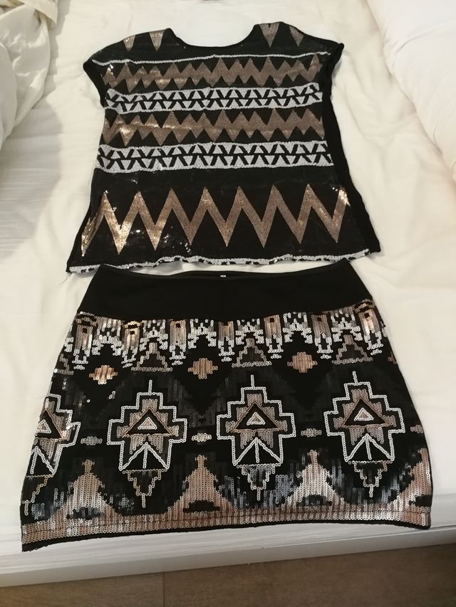 conjunto punto y lentejuelas, talla 40