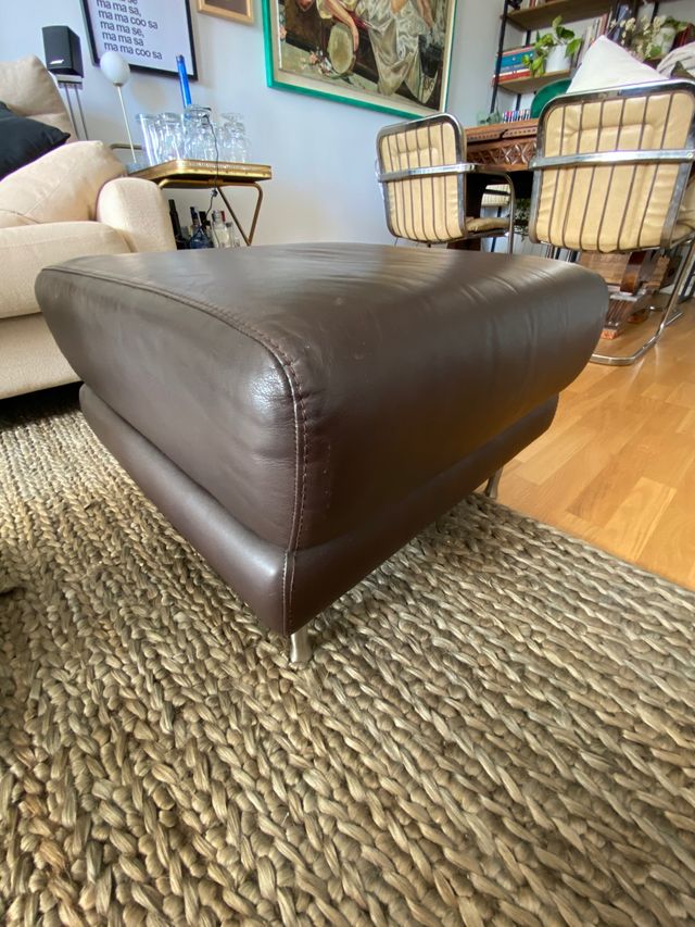 Sillón de piel reclinable + puf