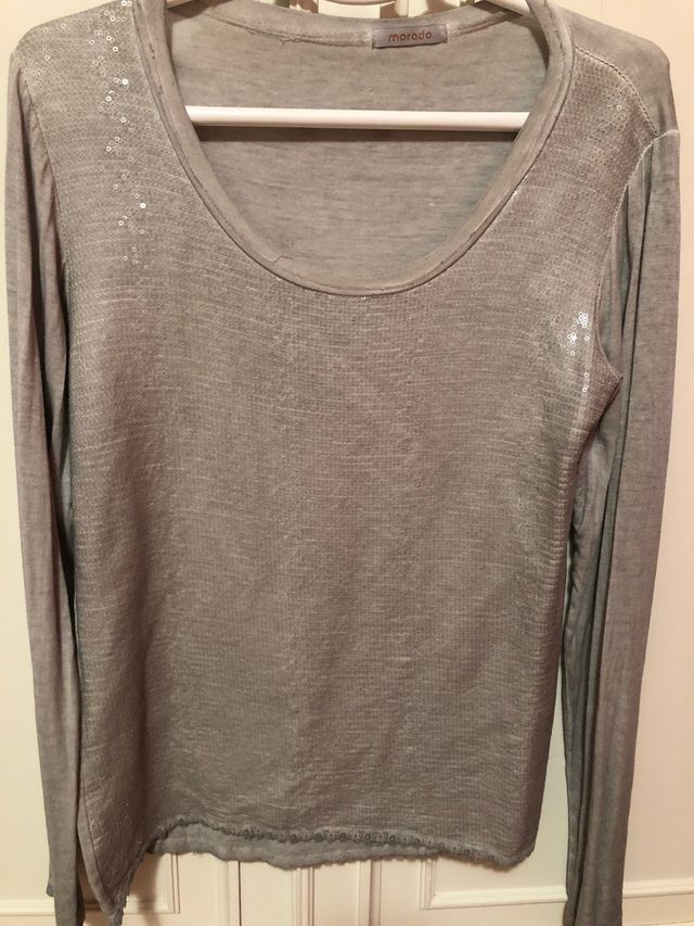 Camiseta mujer manga larga delante lentejuela