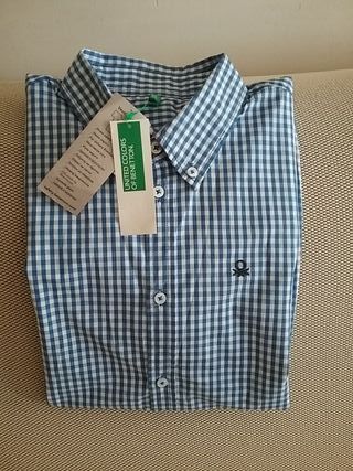 Camisas Hombre | United Colors Of Benetton Camisa De Algodón Elástico  Celeste ⋆ Waclaw Nowacki