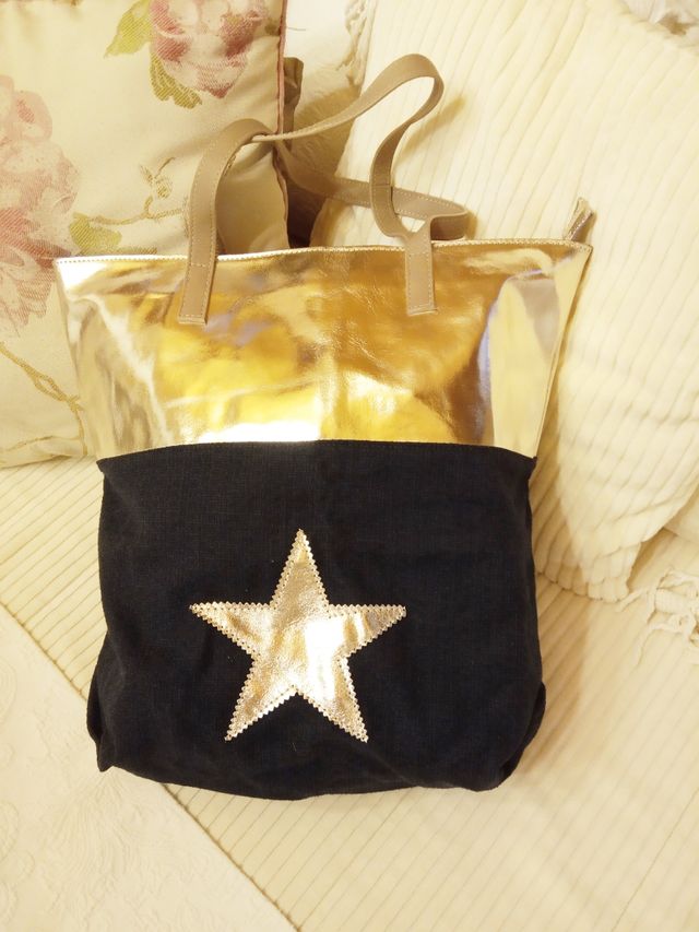 bolso de piel y loneta