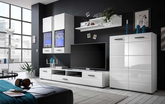 MUEBLE SALÓN BLANCO BRILLO OFERTA CON LUCES de segunda mano por 350