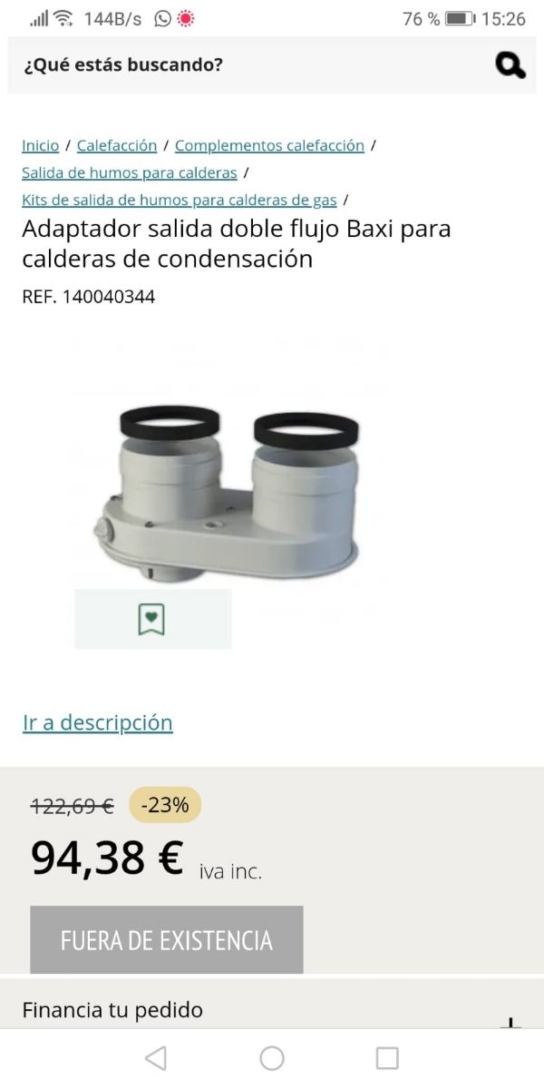 Adaptador salida caldera Baxi