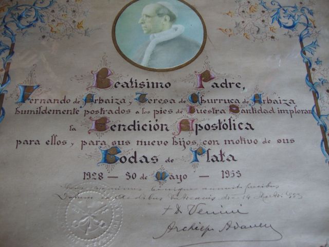 BENDICION APOSTOLICA PAPA PIO XII BODAS PLATA 1953