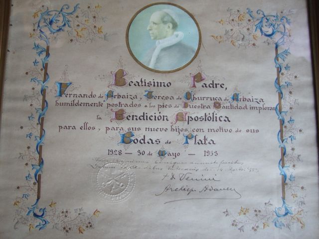 BENDICION APOSTOLICA PAPA PIO XII BODAS PLATA 1953