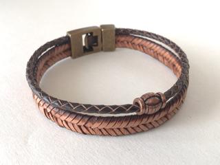 Pulsera artesanal hombre de cuero trenzado marrón