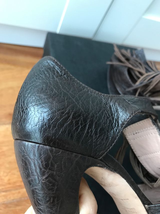 Sandalia piel marrón tacon Pura Lopez