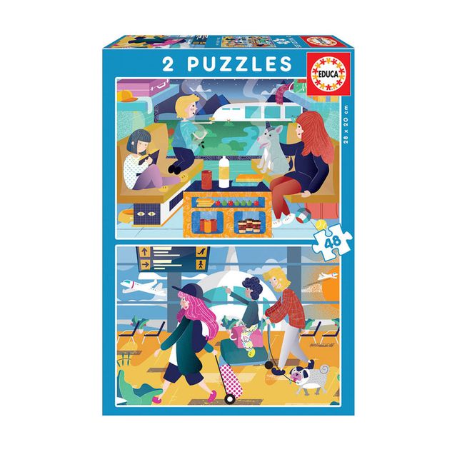 Puzzles Aeropuerto y tren 2x48 piezas