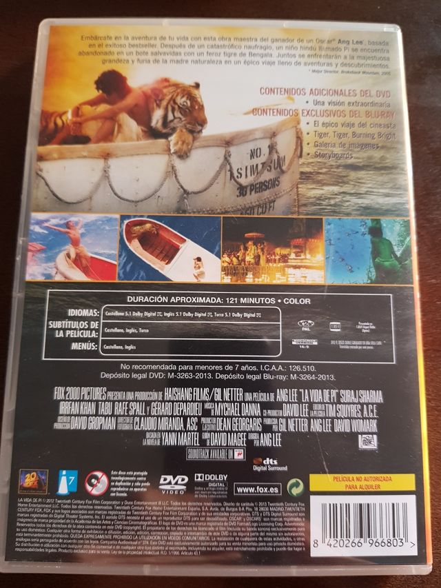 Película La Vida de Pi DVD + Blu Ray