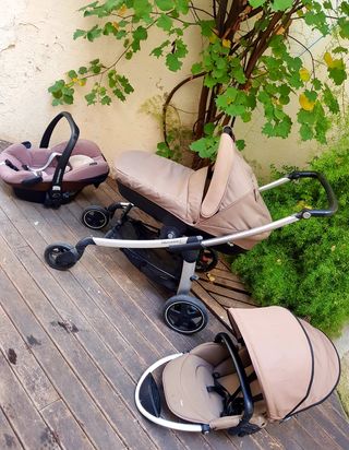 Carrito 3 piezas de segunda mano en Barcelona en WALLAPOP Cochecito PRENATAL rosa–marrón completo en Barcelona