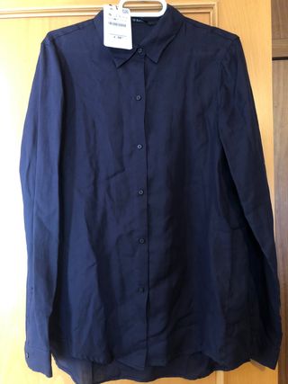 Camisas de algodón de segunda mano en Sabadell en WALLAPOP Camisa azul micro topo Zara de segunda mano por 8 € en