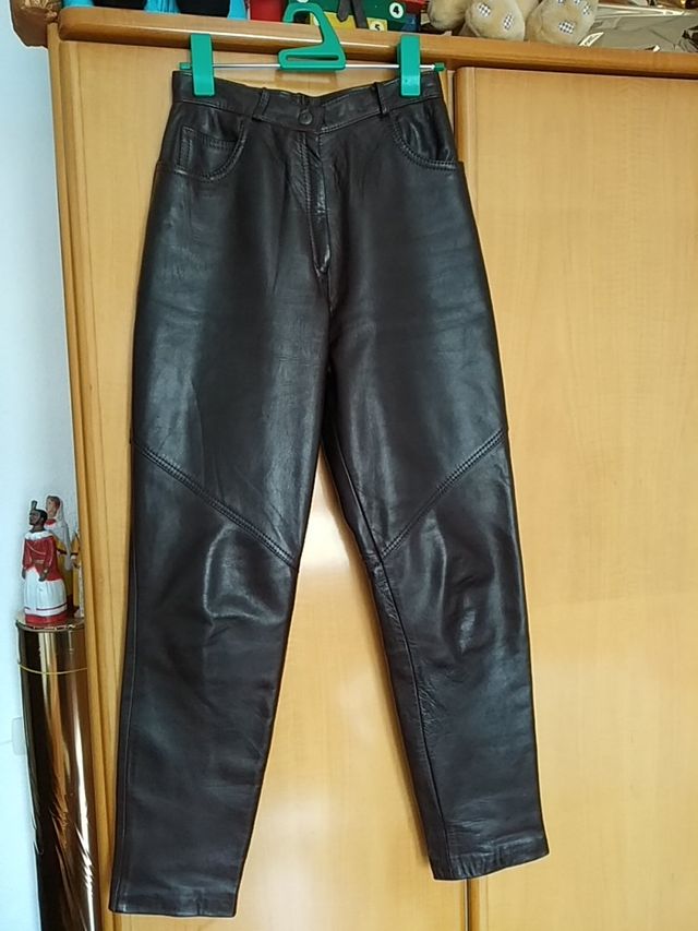 Pantalón largo de piel autentica