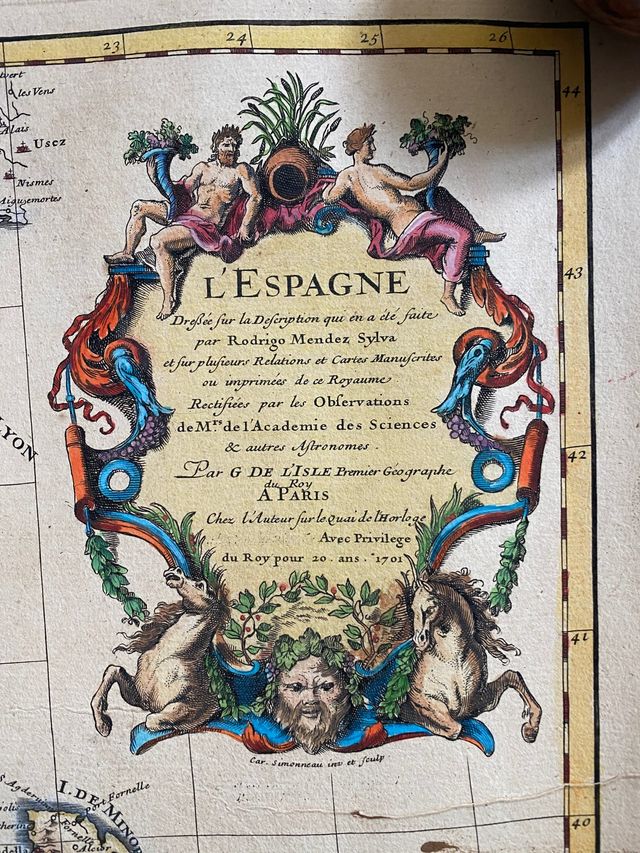 Mapa de España 1701 original.Guillermo Delisle.