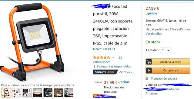 Foco led portátil, 30W,