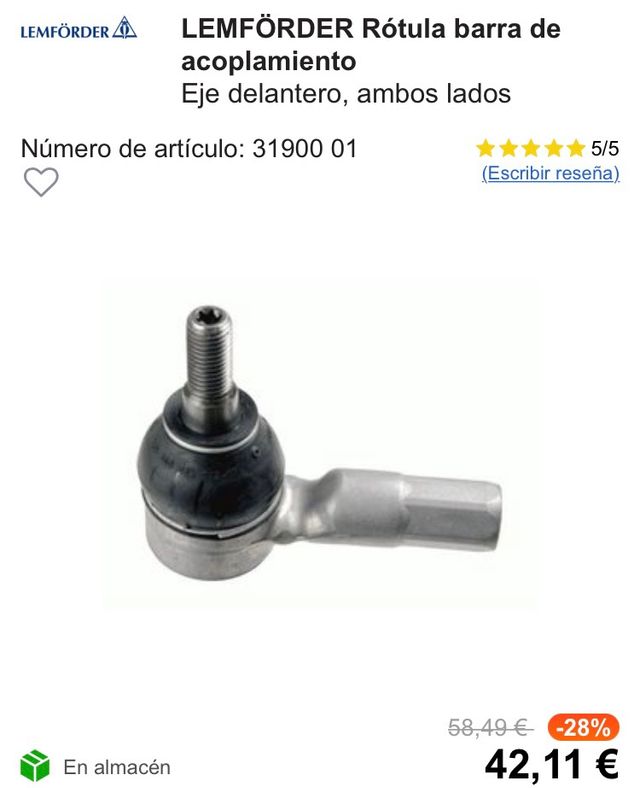 Rótula barra de acoplamiento LEMFORDER OFERTA