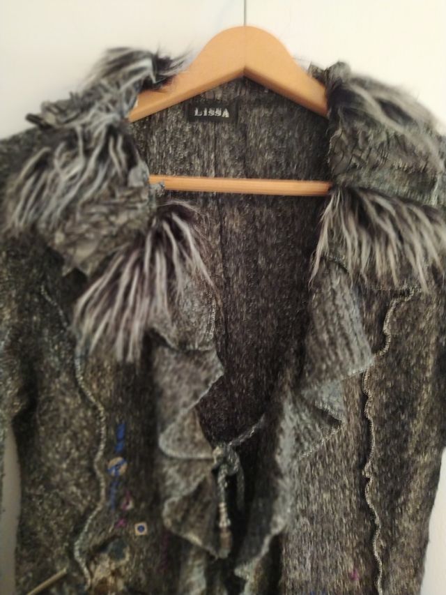 Cárdigan combinado gris con pelo