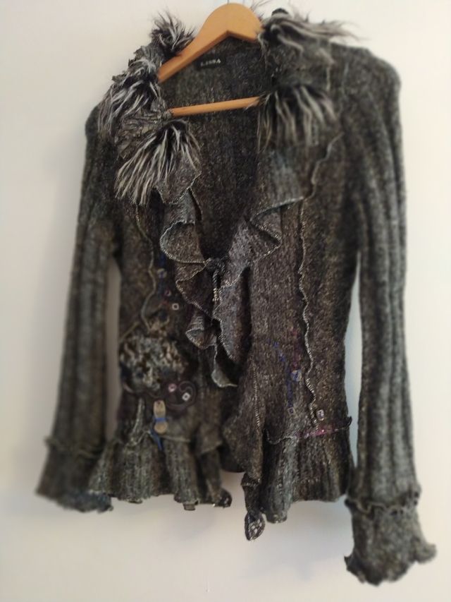 Cárdigan combinado gris con pelo