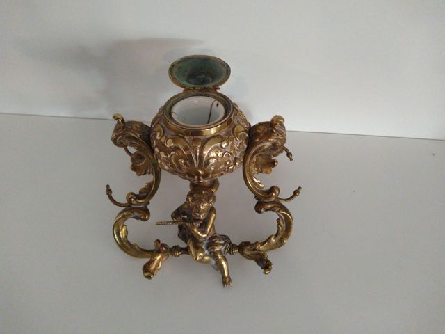 Tintero y palmatoria de bronce macizo siglo XIX