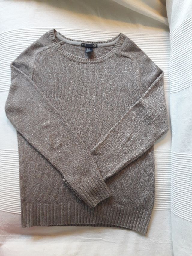 Jersey jaspeado beige y azul con hilo dorado H&M